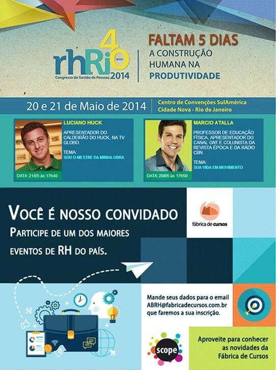 Faltam 5 dias para um dos maiores eventos de RH do país, o RH RIO 2014!