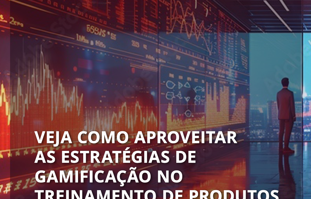 Colaboradores interagindo com jogos digitais em treinamento gamificado sobre produtos.