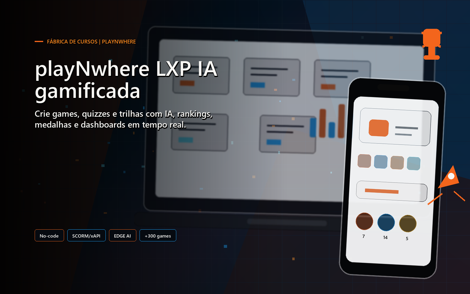 playNwhere LXP IA gamificada para criar games, trilhas e learning maps corporativos com EDGE AI