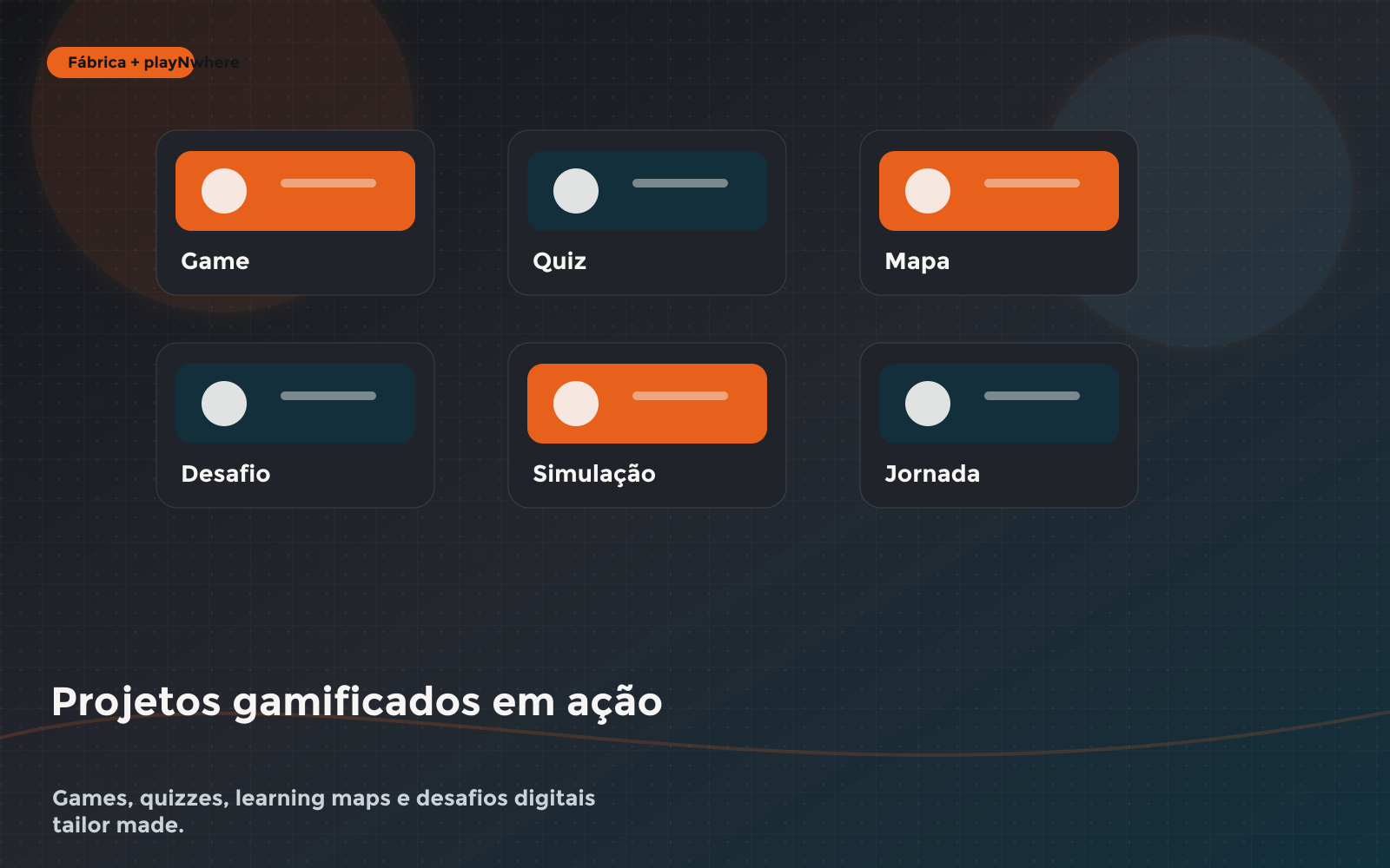 Exemplos de projetos gamificados tailor made desenvolvidos pela Fábrica de Cursos